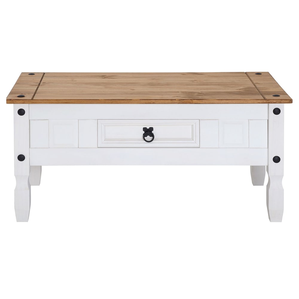 IDIMEX Couchtisch mit Schublade aus Kiefer, weiß/braun style landhaus - Holz