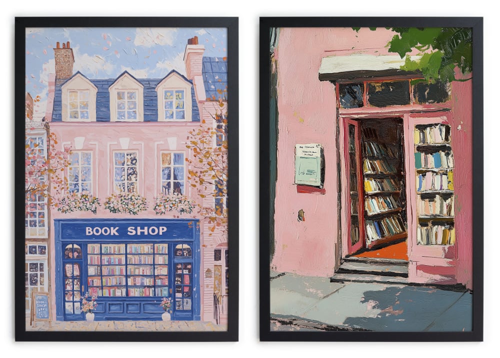 Set 2 tableaux avec cadre noir 40x30 Livres