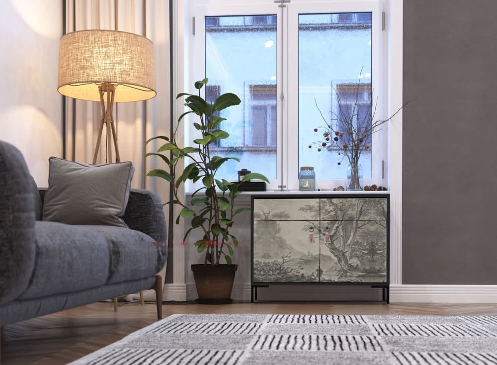 Sideboard MDF 2 Türen und 2 Schubladen mit Druckmuster - Maisons