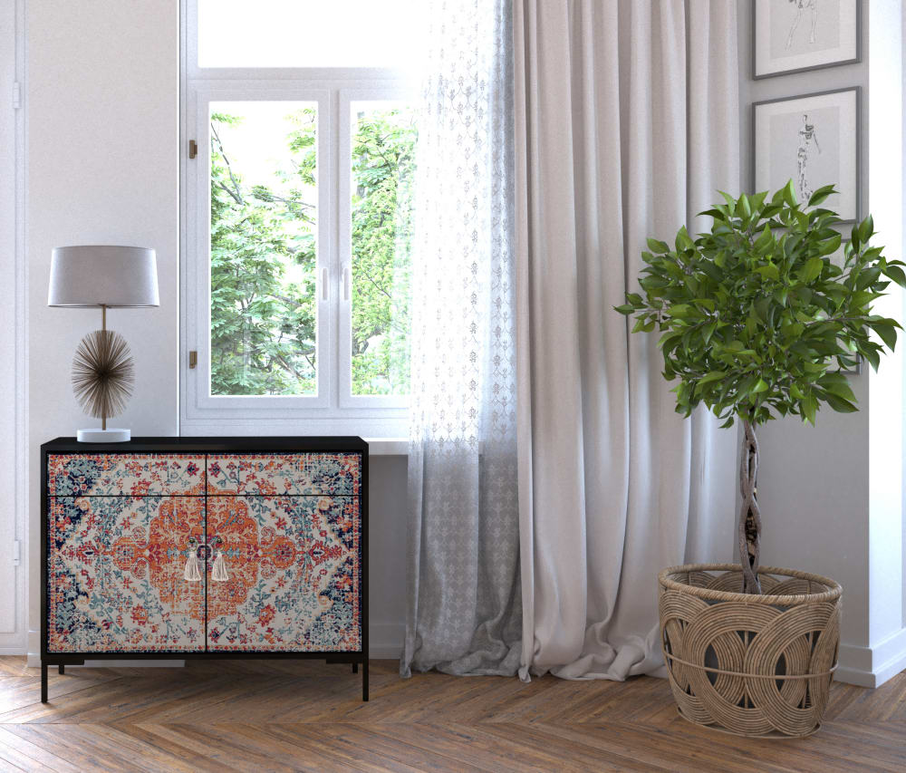 Sideboard MDF 2 Türen und 2 Schubladen mit Druckmuster - Maisons