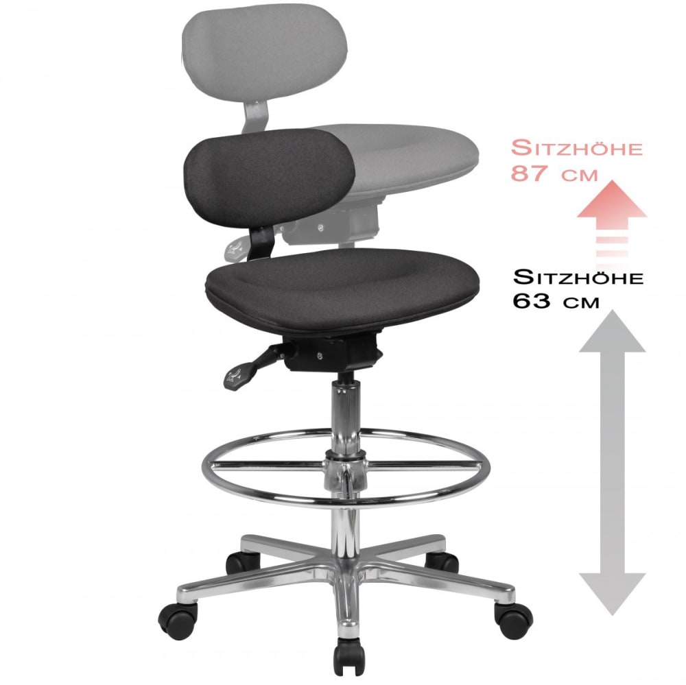 Tabouret de travail réglable en hauteur en tissu, noir