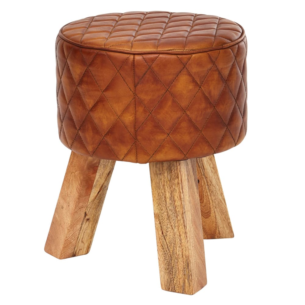 Tabouret en cuir véritable, marron