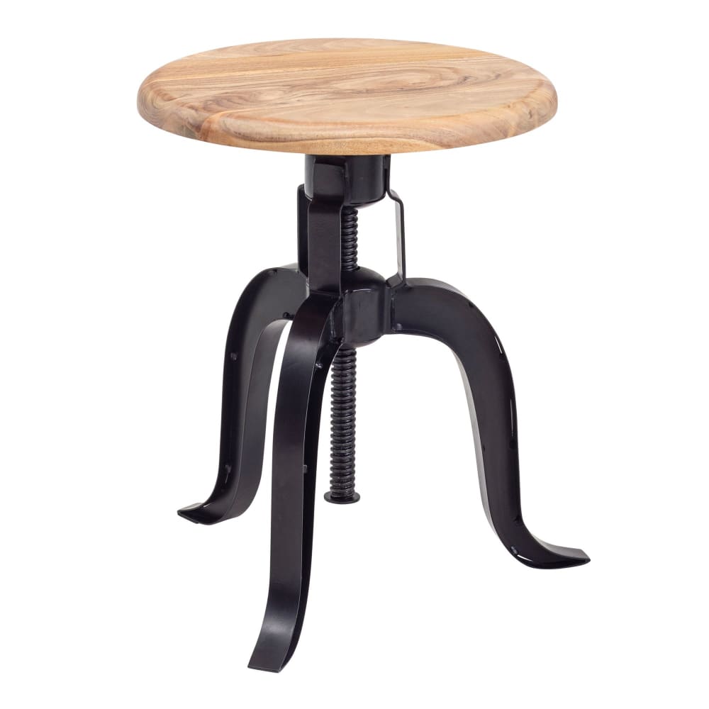 Tabouret pivotant réglable en hauteur en métal et bois, marron