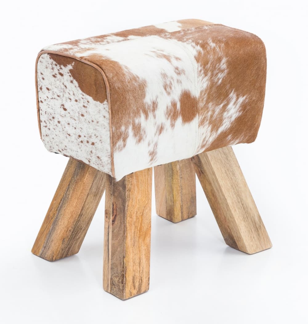 Tabouret en fourrure, marron / blanc