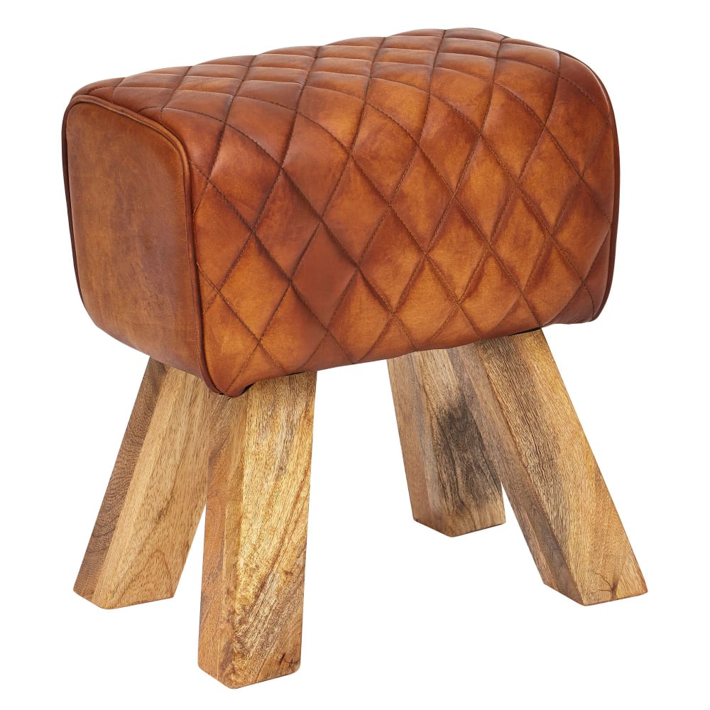 Tabouret en cuir véritable, marron