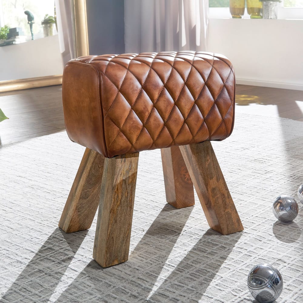 Sitzhocker aus Echtleder, Braun - Maisons Du Monde