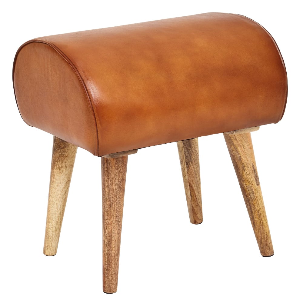 Tabouret en cuir véritable, marron