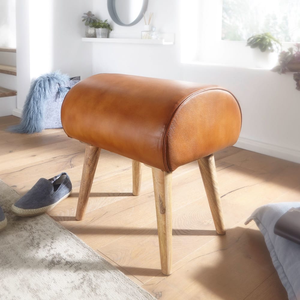Tabouret en cuir véritable, marron