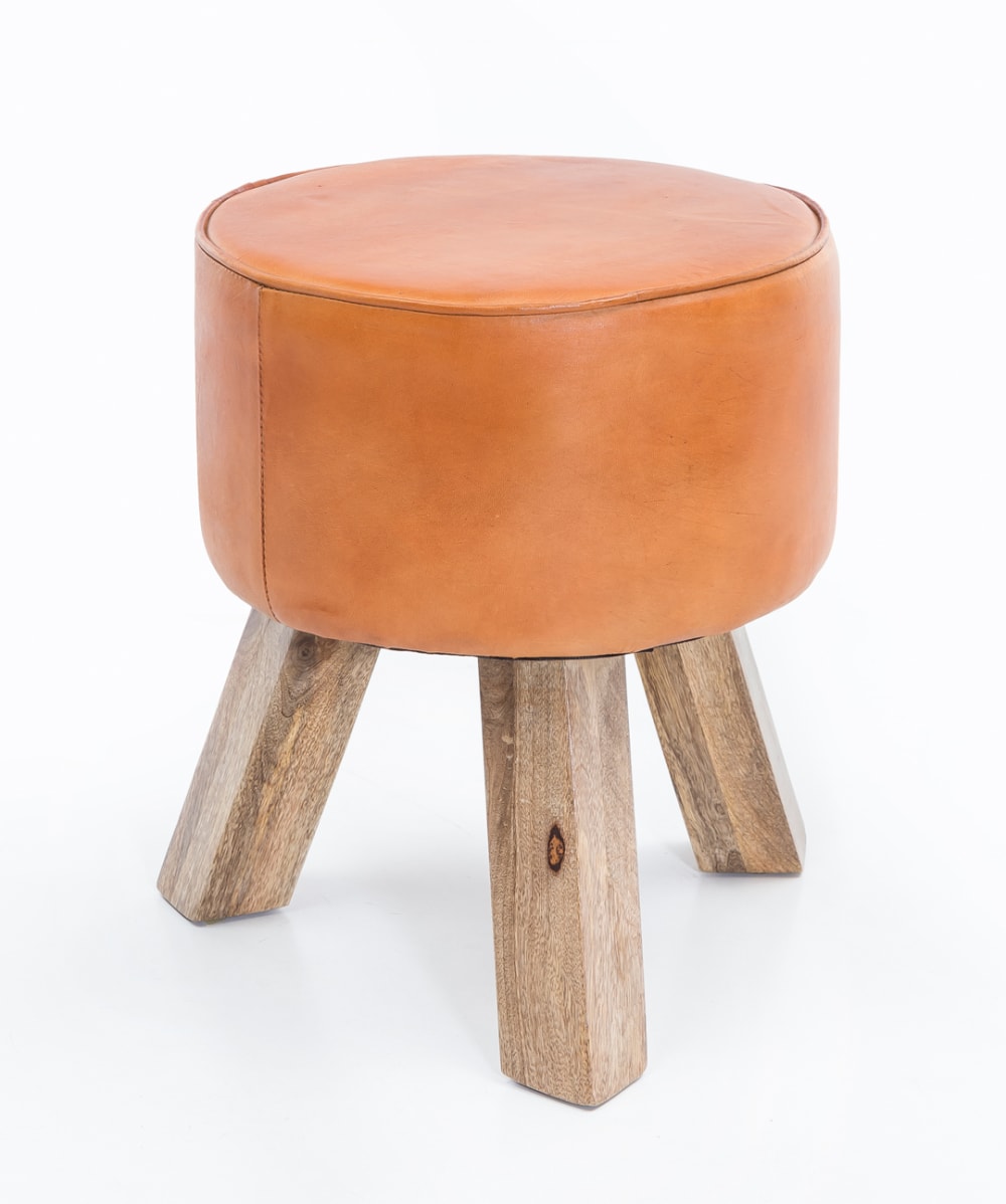 Tabouret en cuir véritable, marron