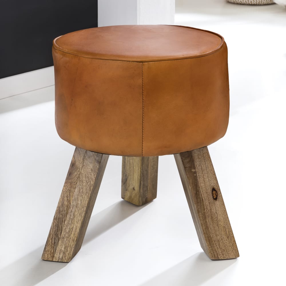 Tabouret en cuir véritable, marron