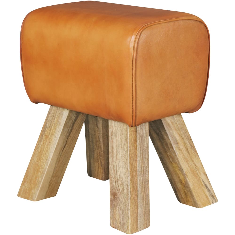 Tabouret en cuir véritable, marron