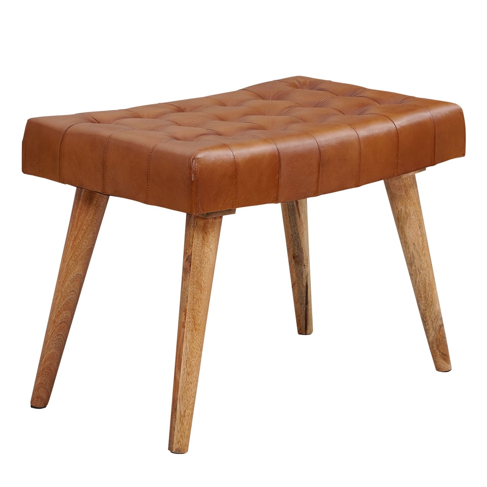 Tabouret en cuir véritable, marron
