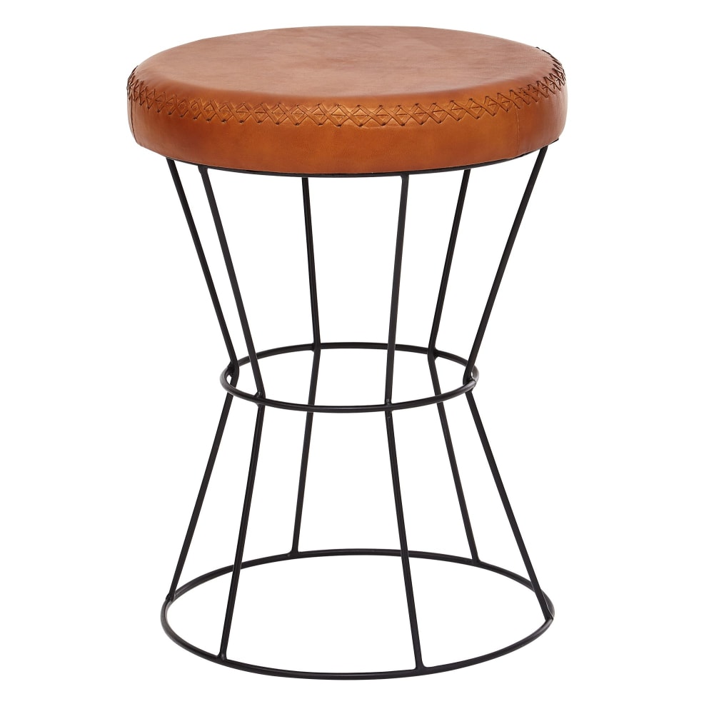 Tabouret en cuir véritable, marron