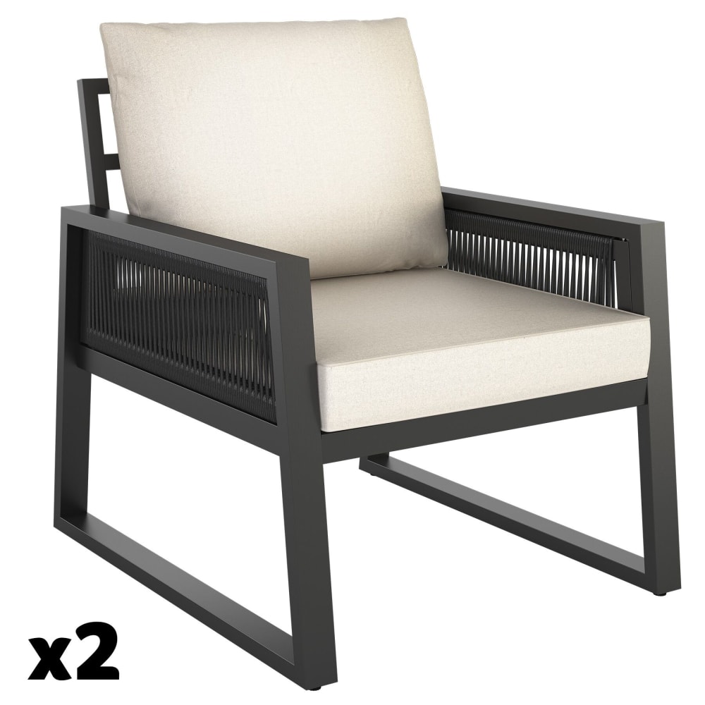 Salon de jardin 2 fauteuils en design corde résistants intempéries