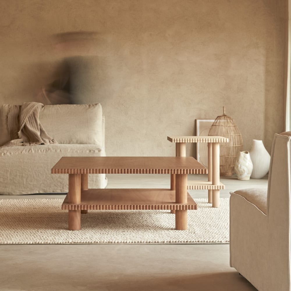 Tikamoon Couchtisch aus Mindiholz style exotic Beige