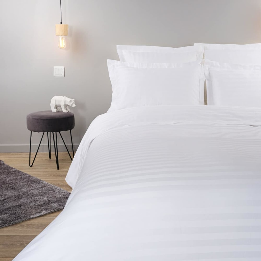 Drap plat rayurs luxe en satin de coton blanc 180x300 cm — vue 4