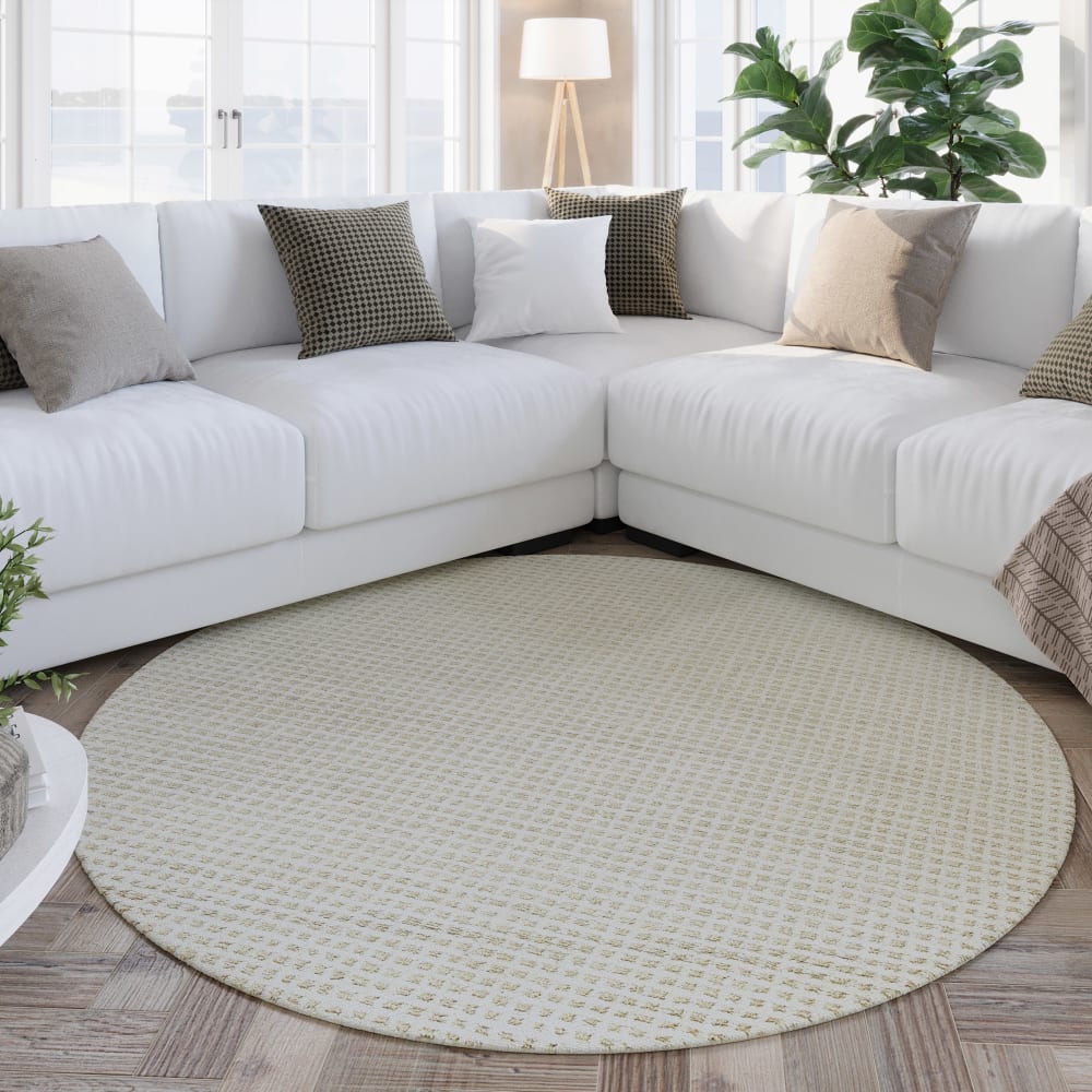Runder Wohnzimmerteppich handgetuftet natur & beige 180 rd -