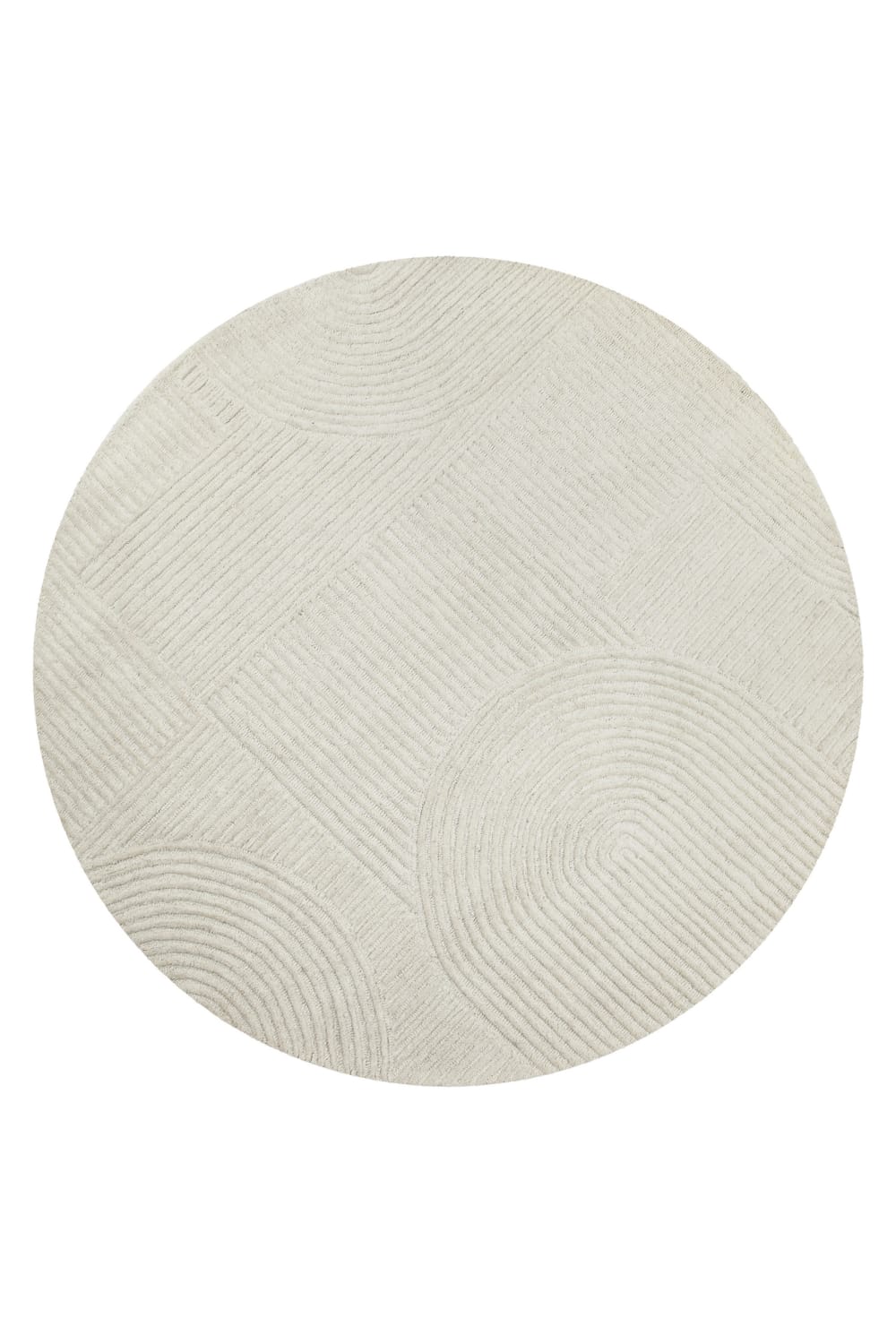 Tapis rond écru design tufté main à relief 200 rd.