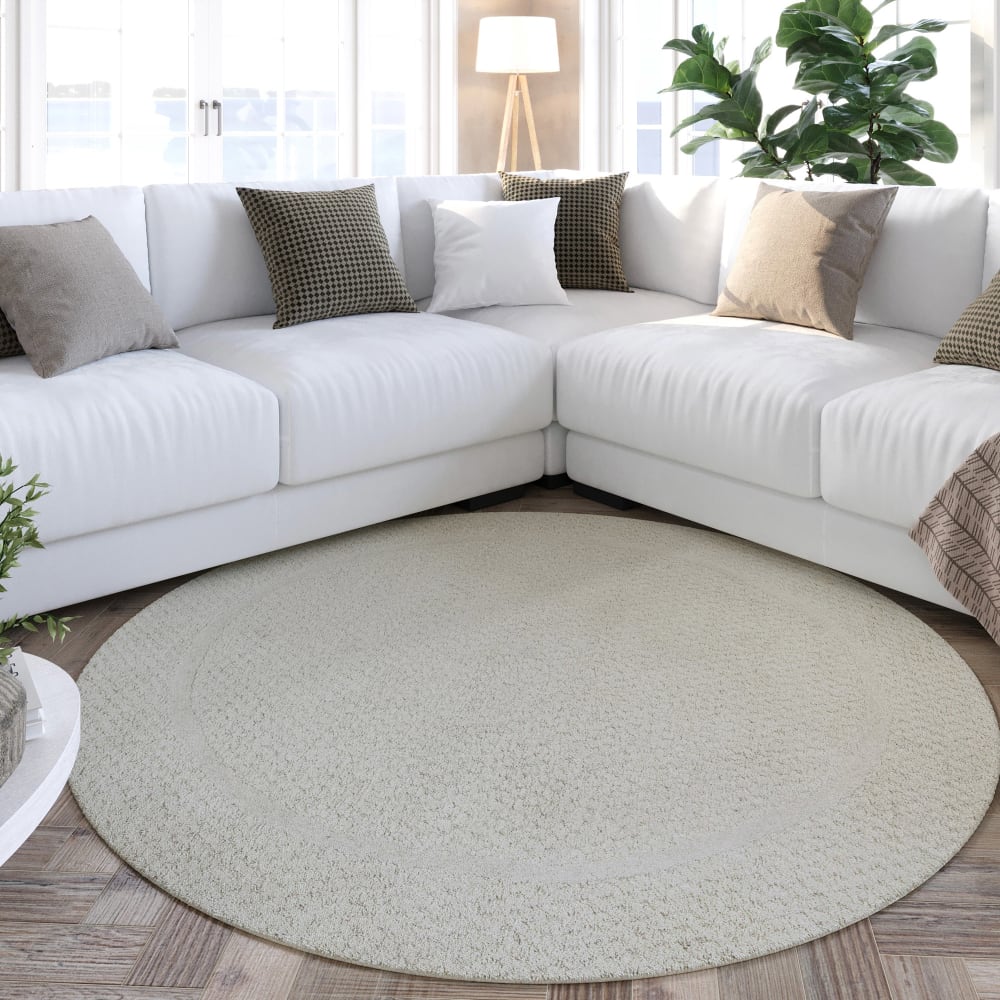 Runder Teppich Design handgetuftet mit Relief 180 rd., ecru -