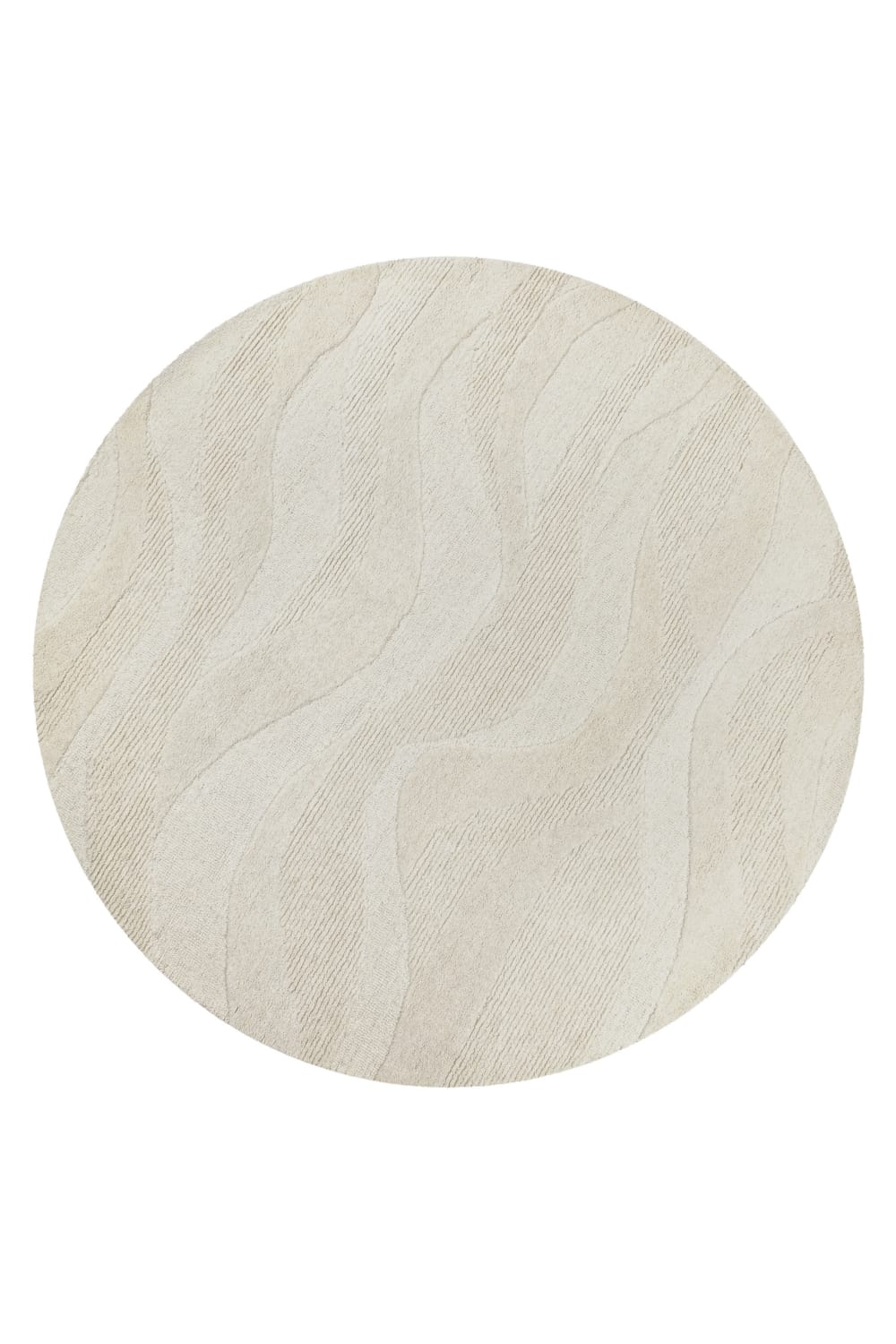 Tapis rond écru design tufté main à relief 180 rd.