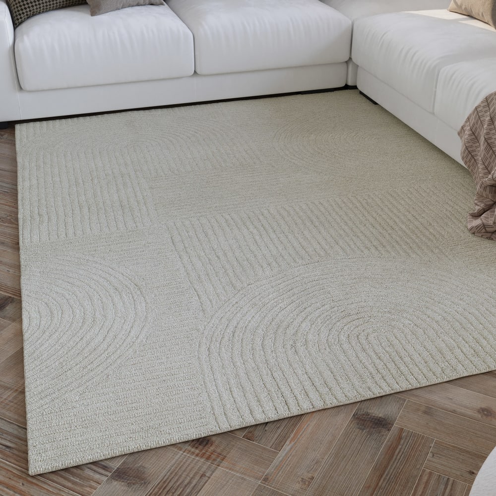 Tapis écru design tufté main à relief 140x200