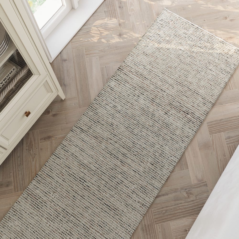 Teppich, handgetuftet mit Relief, ecru und blau 80x300 - Maisons