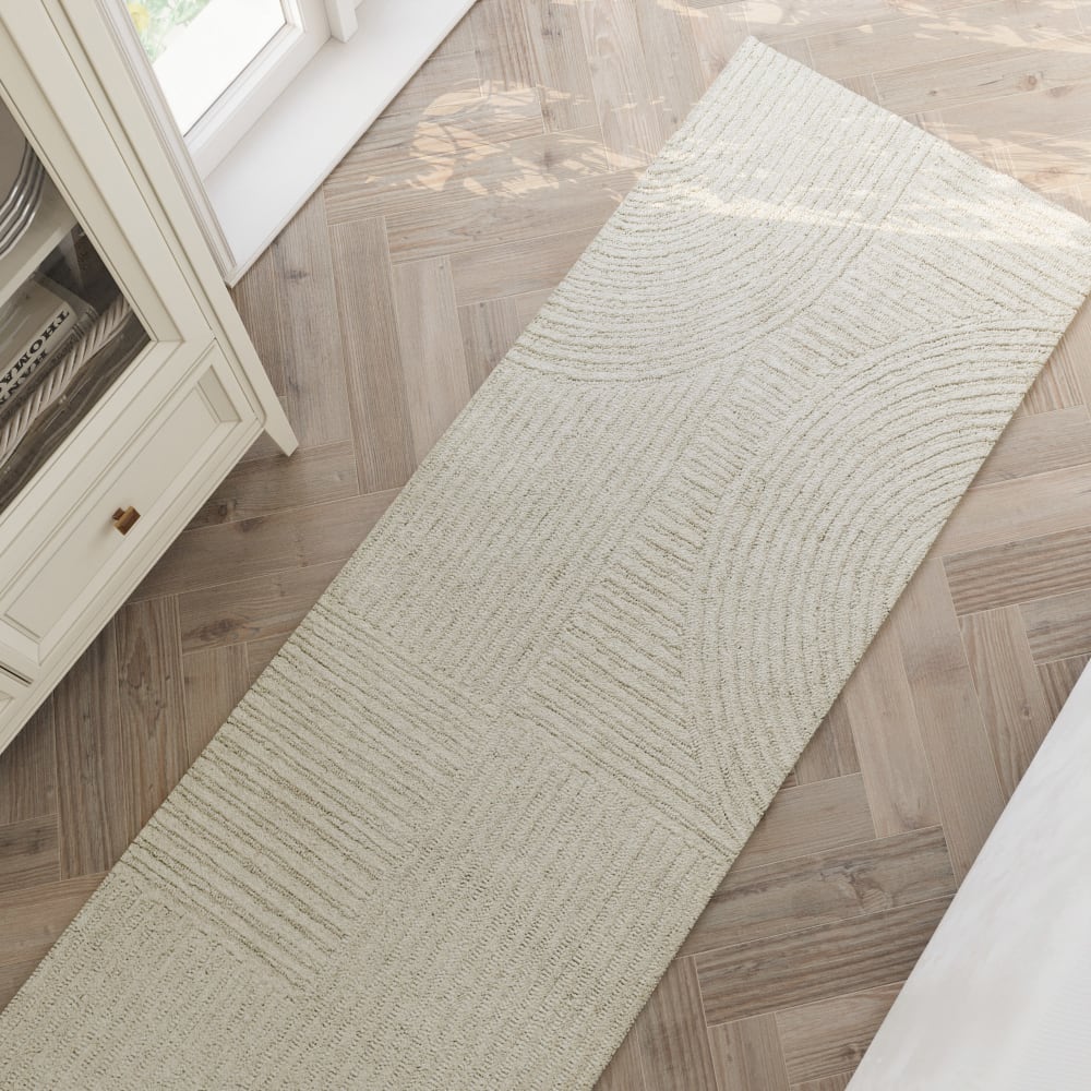 Teppich Design handgetuftet mit Relief, ecru,80x300 - Maisons Du