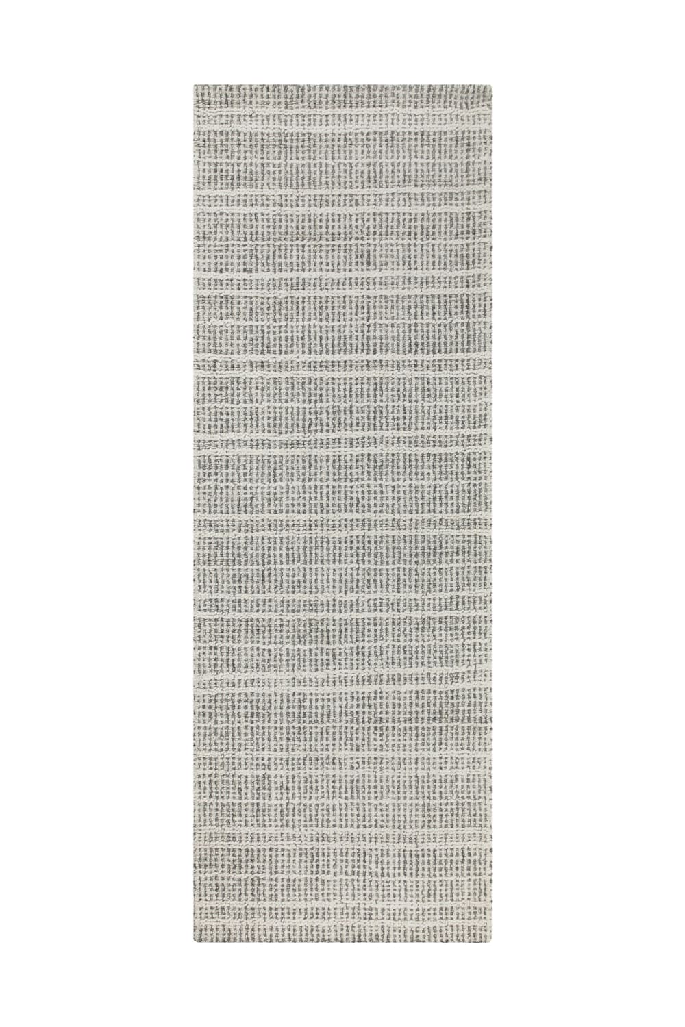 Tapis gris et écru design tufté main à relief 80x300 — vue 3