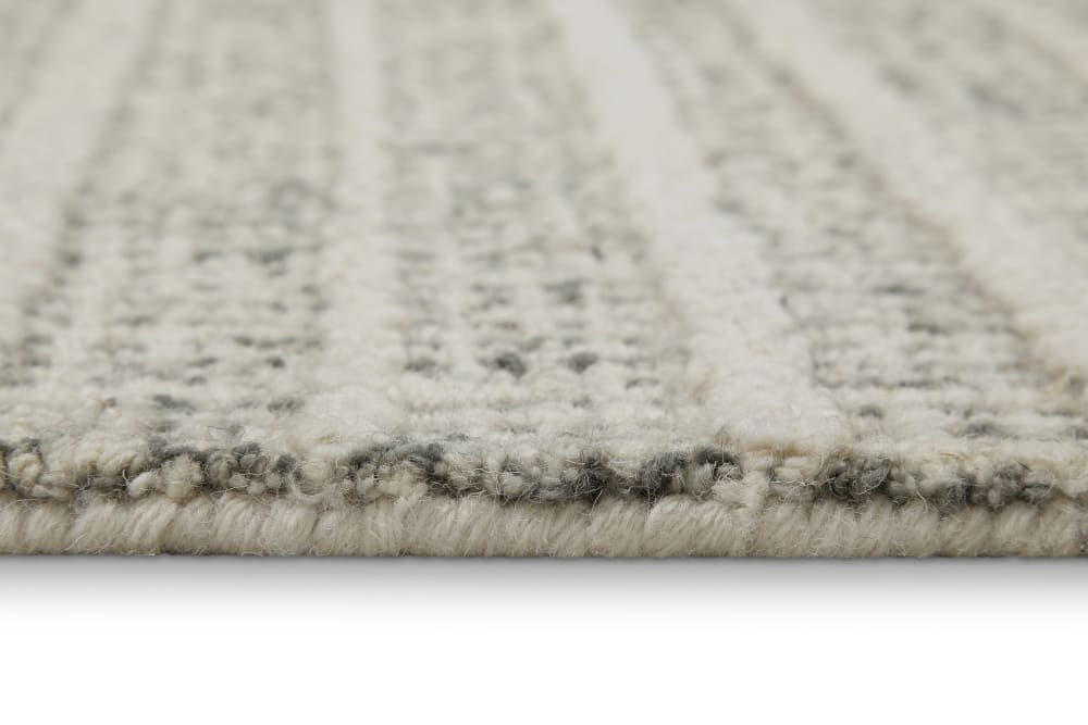 Tapis gris et écru design tufté main à relief 80x300 — vue 4