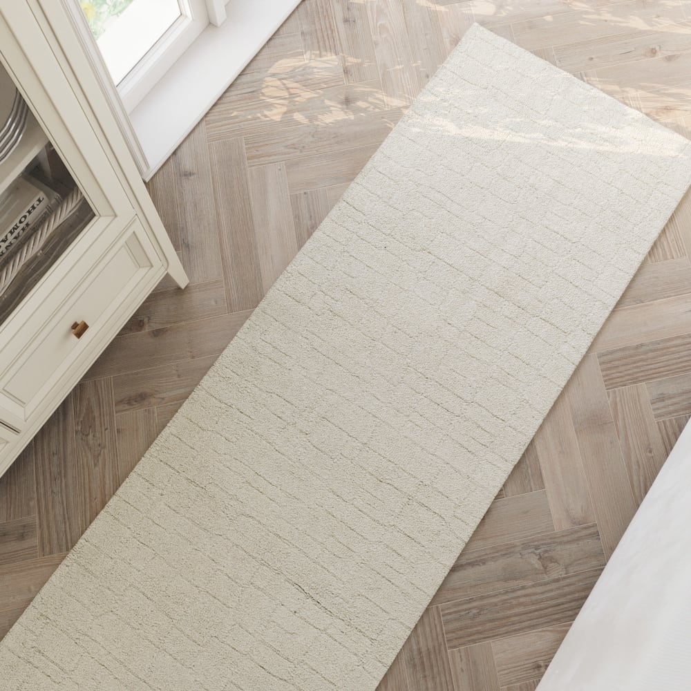 Tapis beige clair futé main à relief 80x230 — vue 3