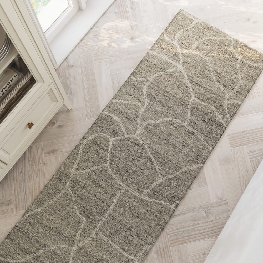 Tapis beige et taupe futé main motif pierre 80x230 — vue 3