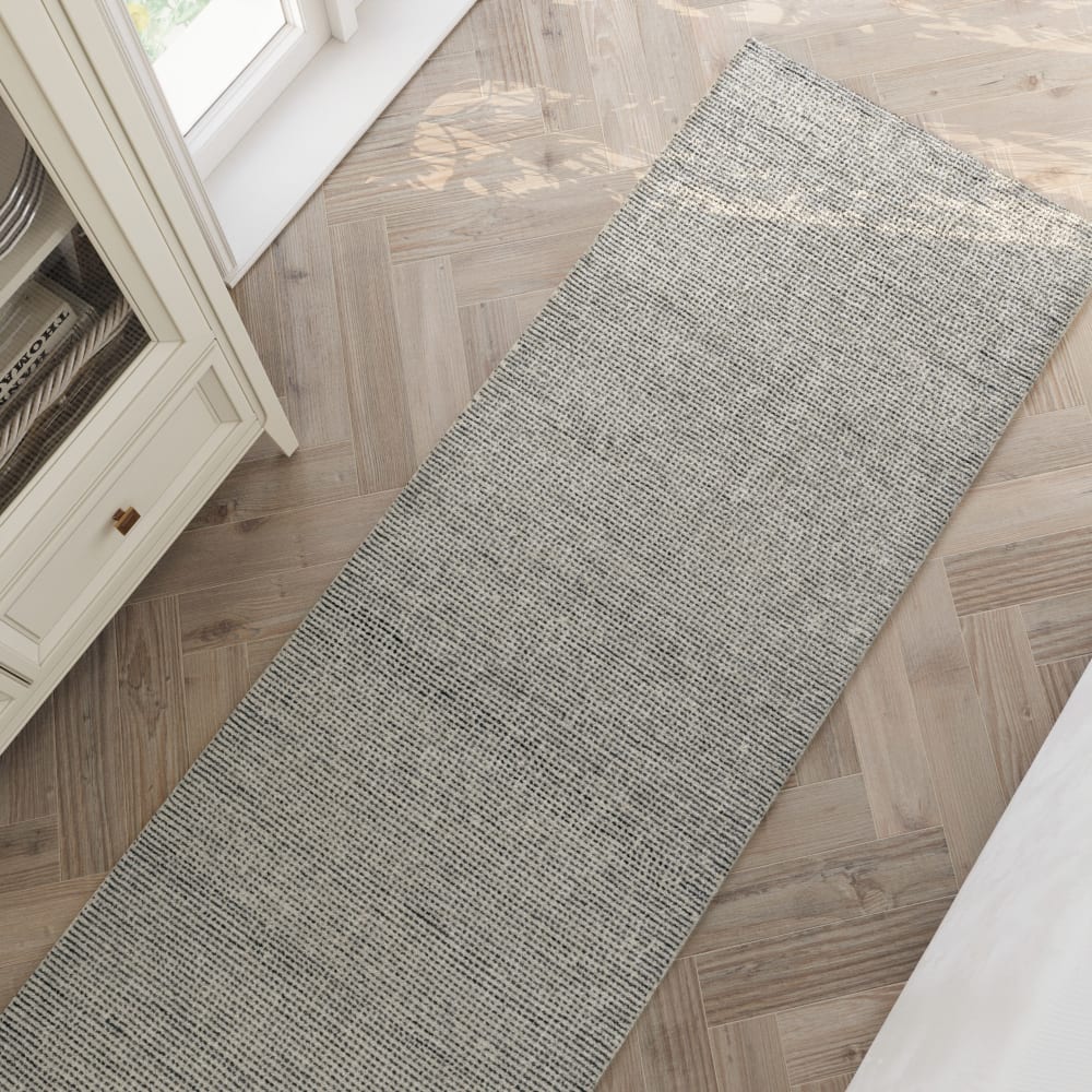 Tapis écru et terracota brun tufté main à relief 80x230 — vue 3