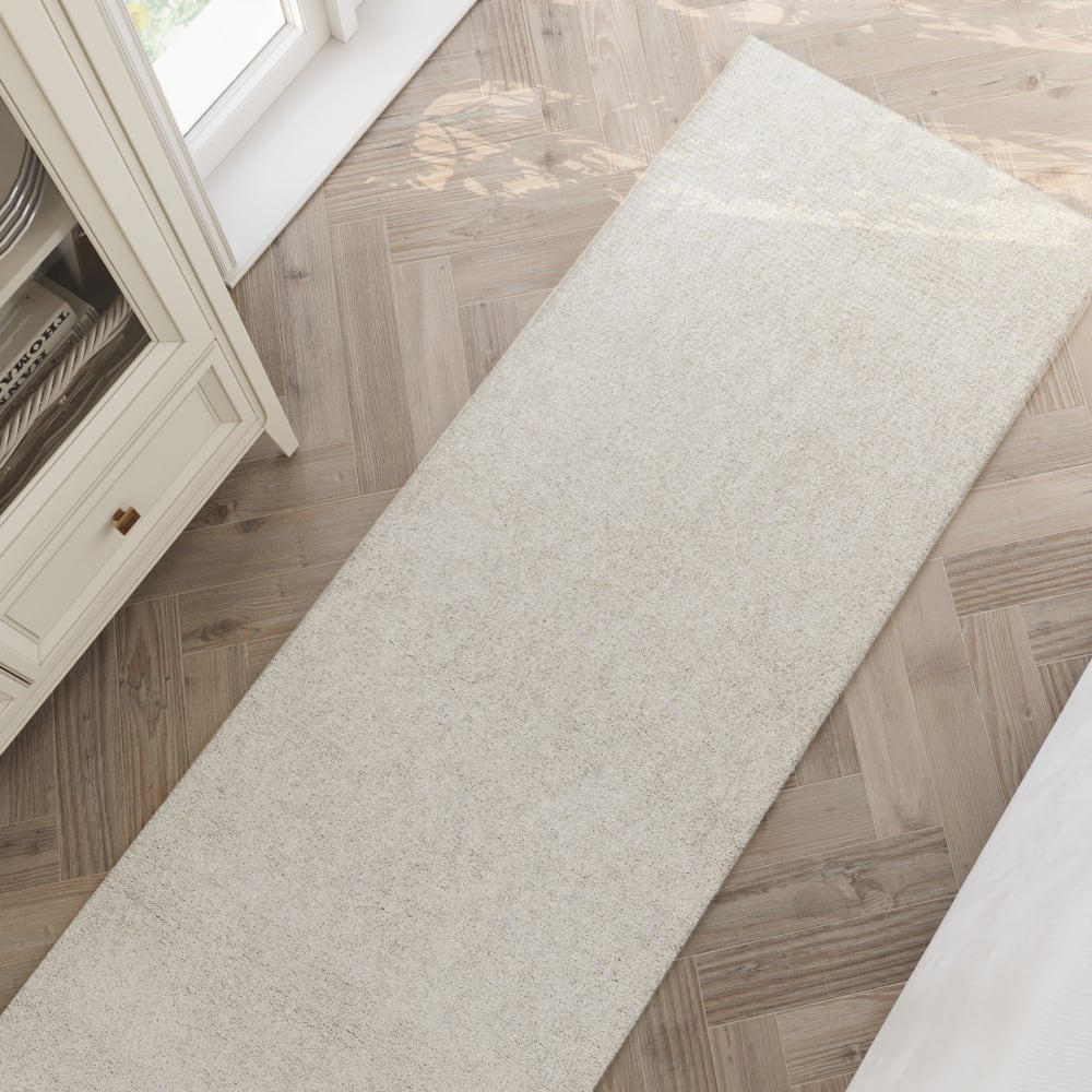 Tapis pure laine écru tufté main uni 80x230 — vue 3
