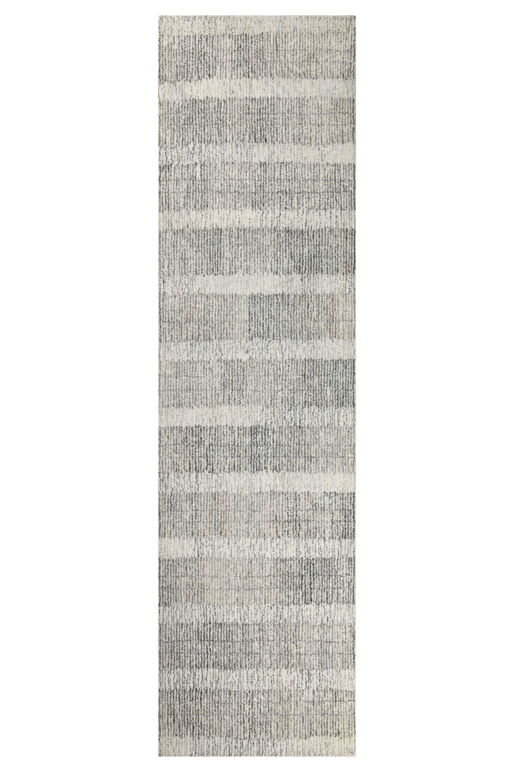 Tapis beige et gris futé main à rayures 80x300