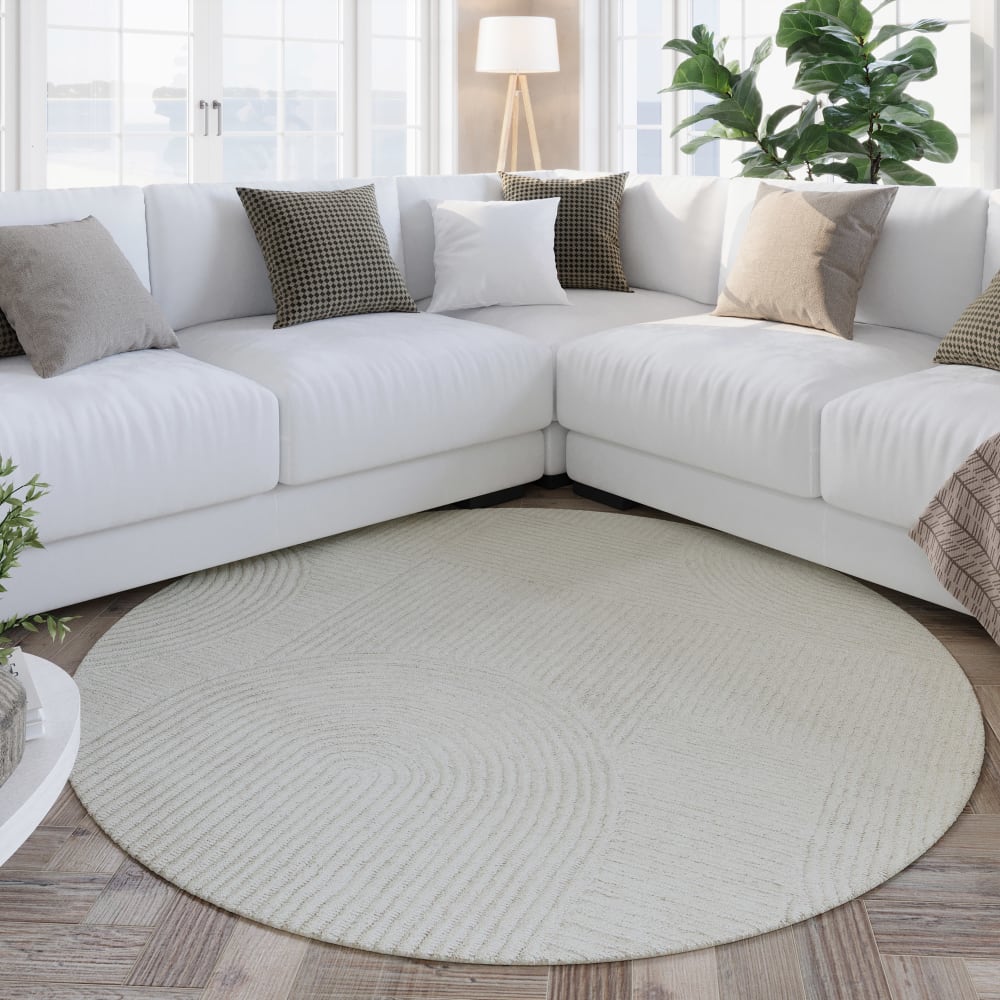 Runder Teppich Design handgetuftet mit Relief 180 rd., ecru -