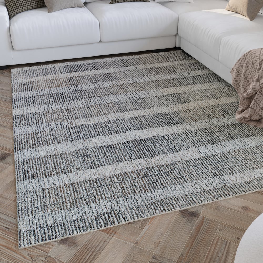 Tapis beige et gris futé main à rayures 110x170 — vue 3
