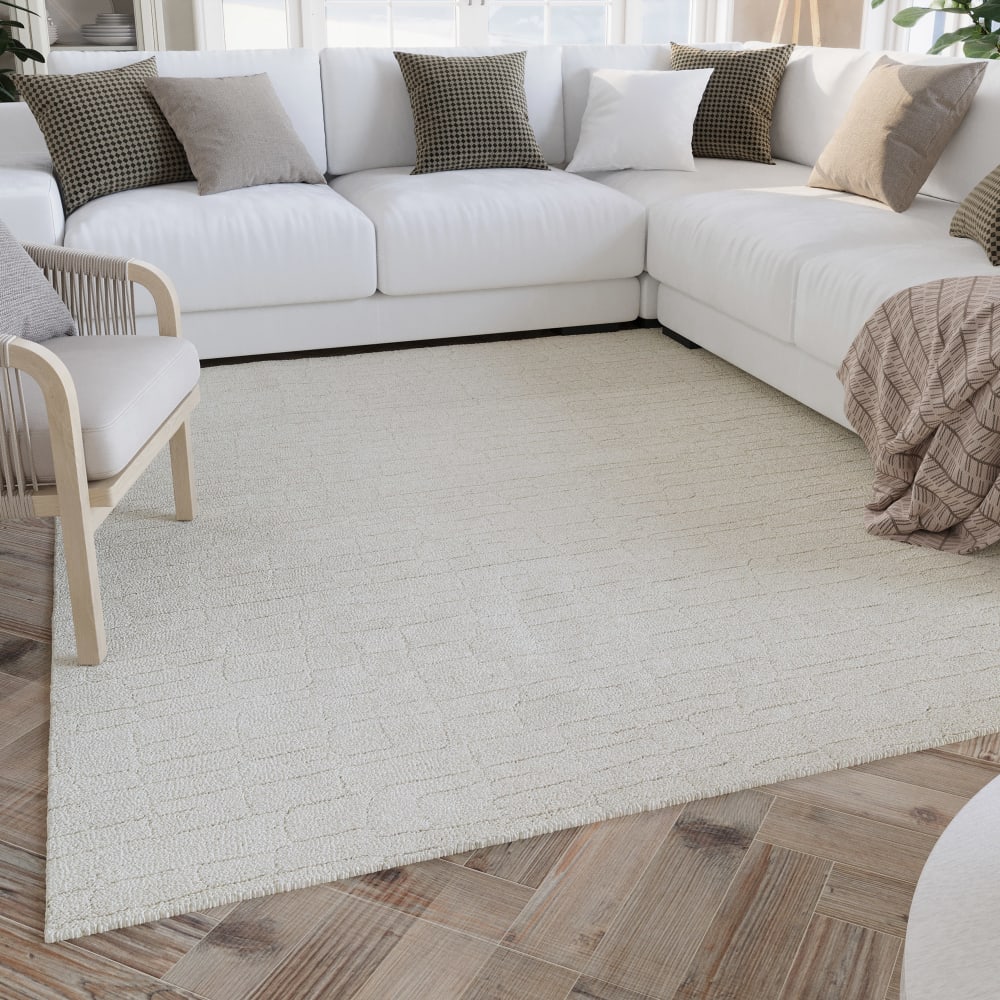 Tapis beige clair futé main à relief 70x140 — vue 3
