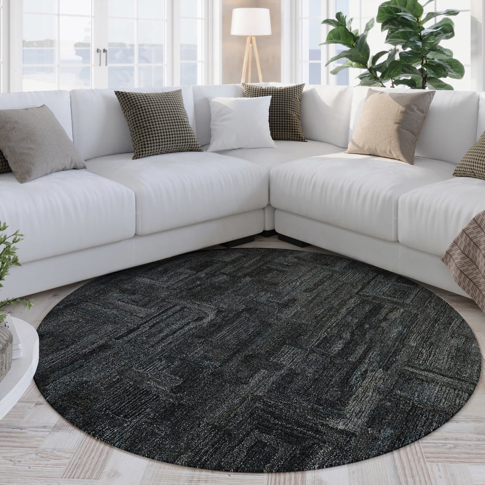 Runder Teppich Design handgetuftet mit Relief, grau und blau 200