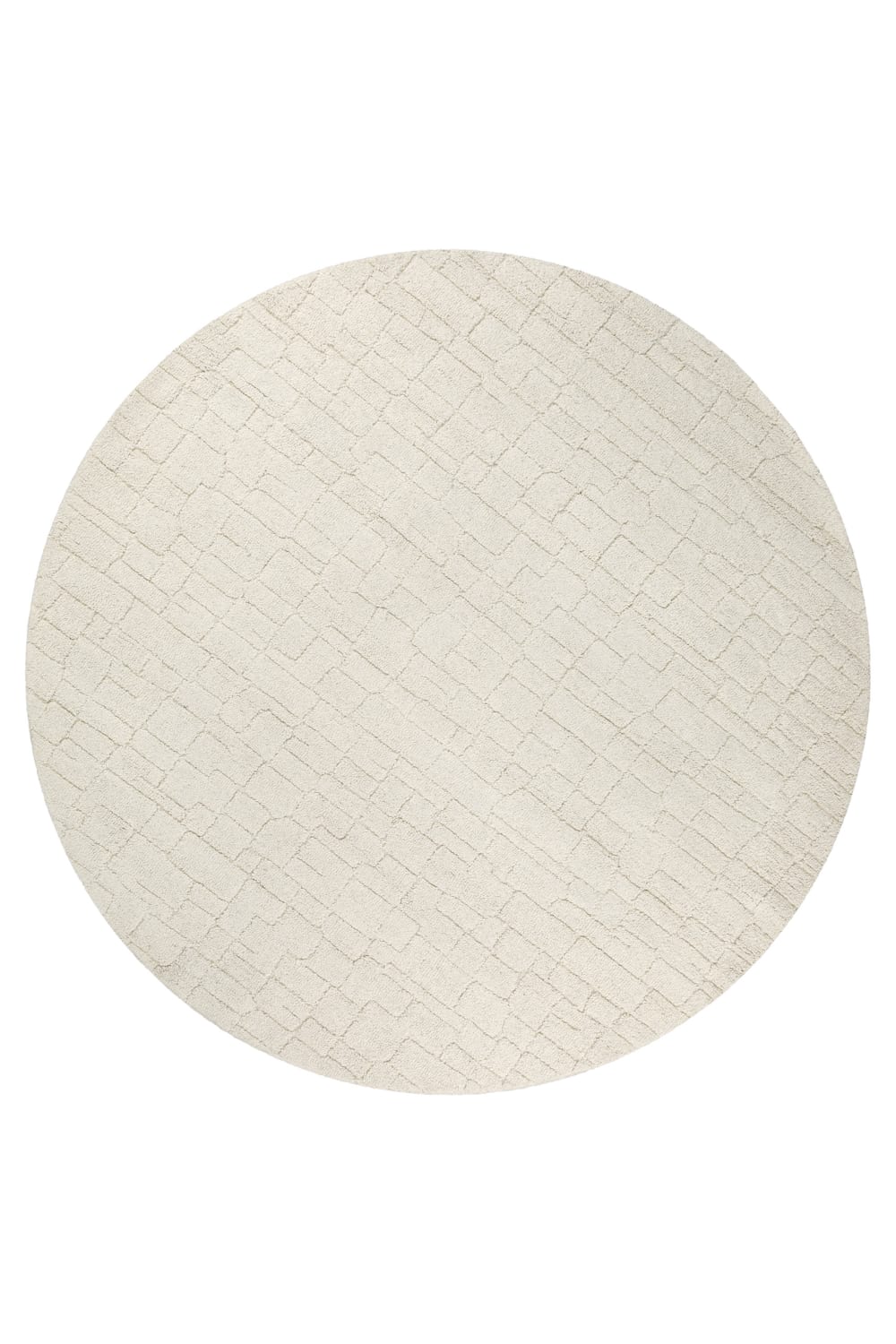 Tapis beige clair rond futé main à relief 200 rd.