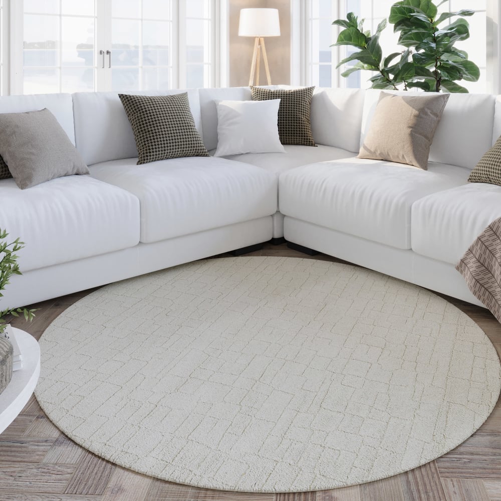Runder Teppich handgefertigt mit Relief, beige, 200 rd. - Maisons