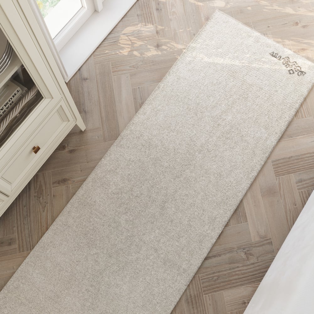 Tapis pure laine écru tufté main motif discret 40x60 — vue 4