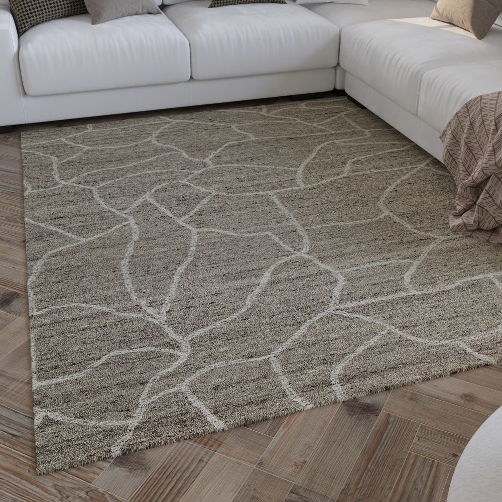 Tapis beige et taupe futé main motif pierre 40x60 — vue 3