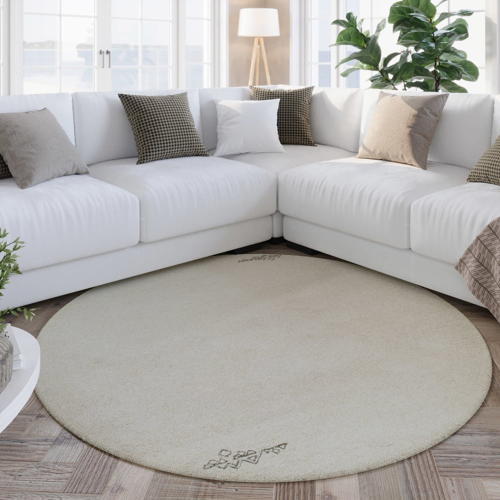 Tapis pure laine écru tufté main motif discret 180 rd. — vue 3