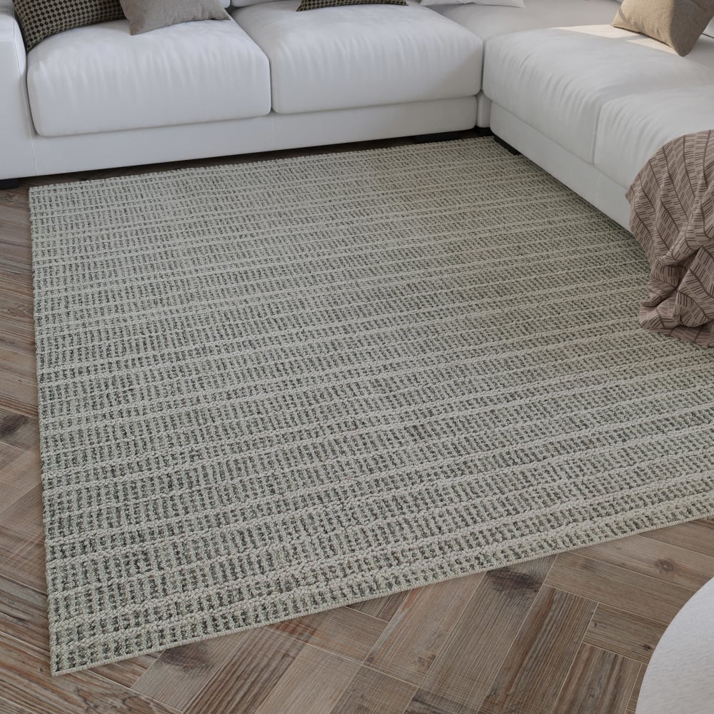 Tapis gris et écru design tufté main à relief 70x140 — vue 3