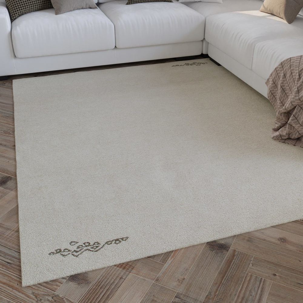 Tapis pure laine écru tufté main motif discret 200x300 — vue 3