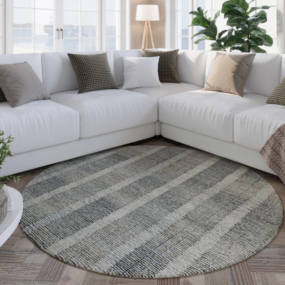 Teppich handgetuftet mit Streifen, beige und grau 180 rd -
