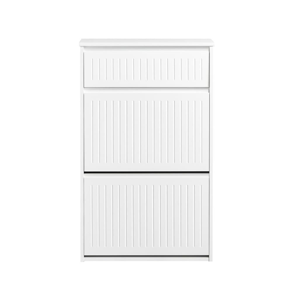 Schuhkipper Mit 2 Klappen Schuhablage Schuhschrank Aus MDF(E1) Weiß