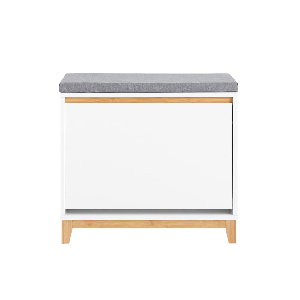 Armoire à chaussures avec 1 abattants et 1 coussin effet bois blanc