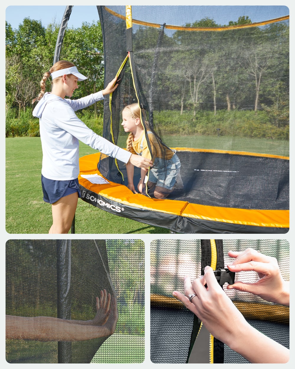 Trampoline pour enfants diamètre 305 cm cadre en acier noir et orange
