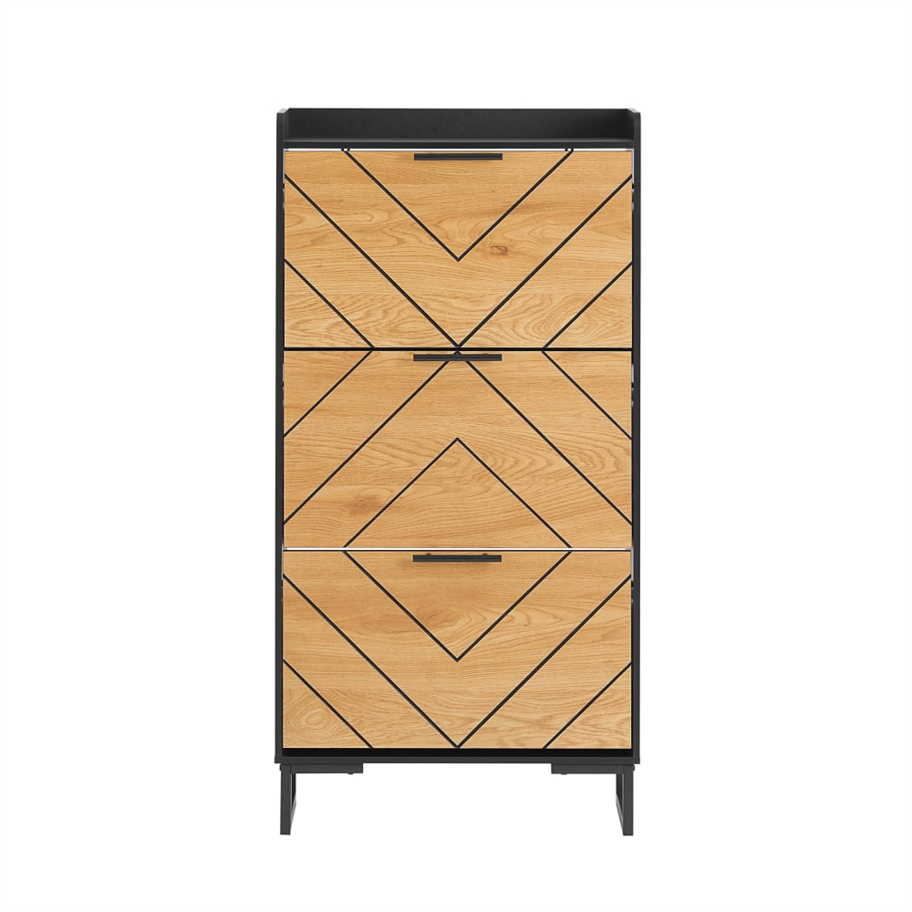 Armoire à chaussures 3 abattants sur pied effet bois noir